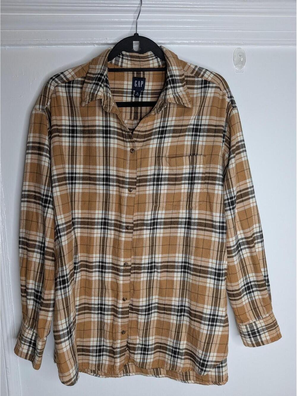 Gap Shirt Mens XL Brown Plaid Flannel Button Front Long Sleeve Casual Top